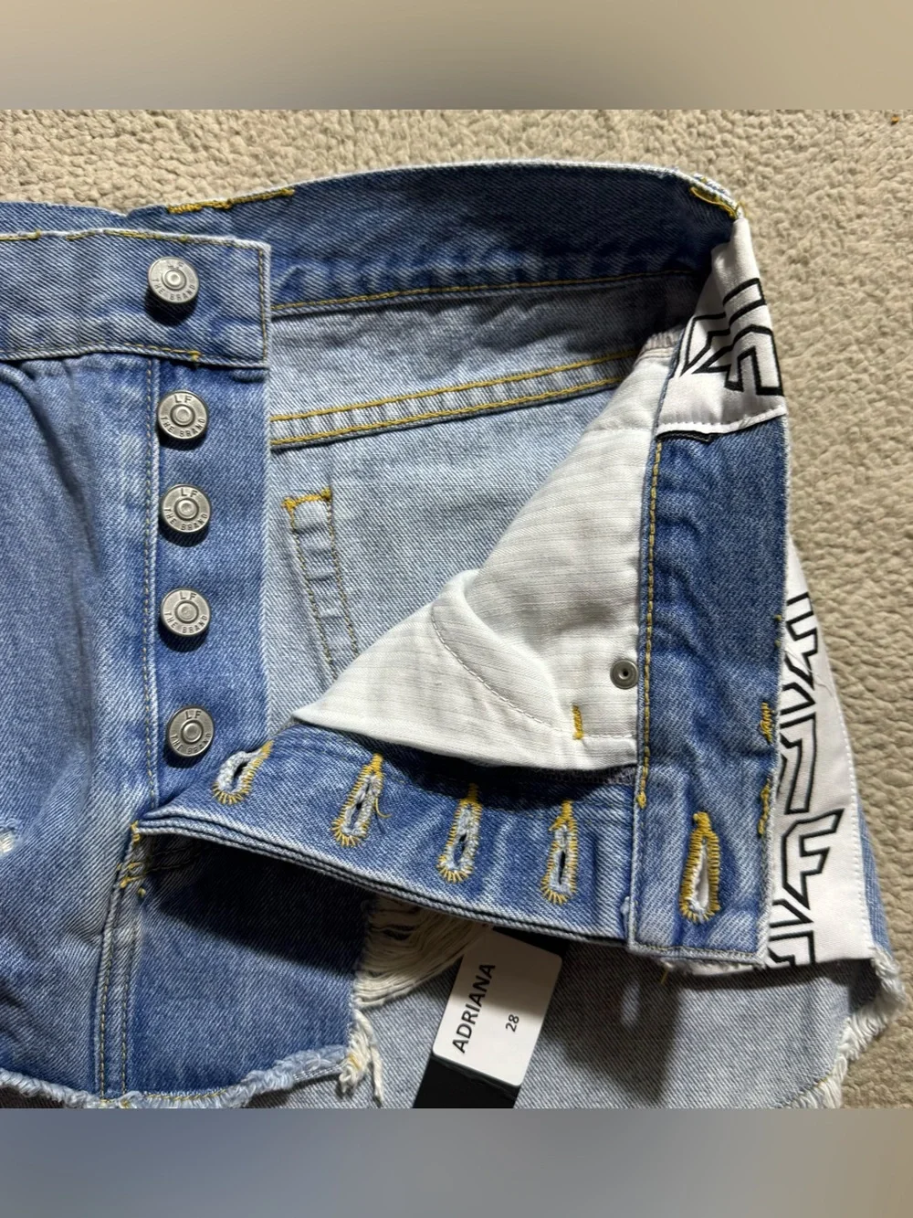 LF The Brand Skirt Womens 28 Adriana Blue Denim Distressed Button Fly Mini NEW